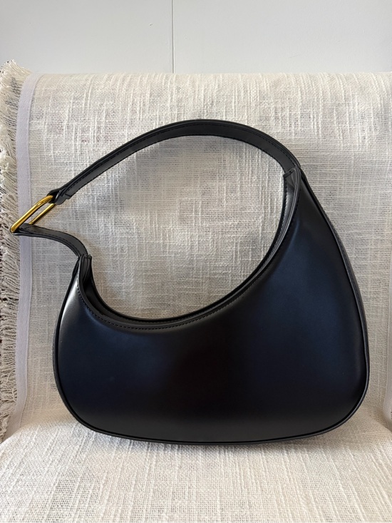 Madison West Handbags - Madison West Black Moon Bag Crescent Shoulder Purse Gold Hardware